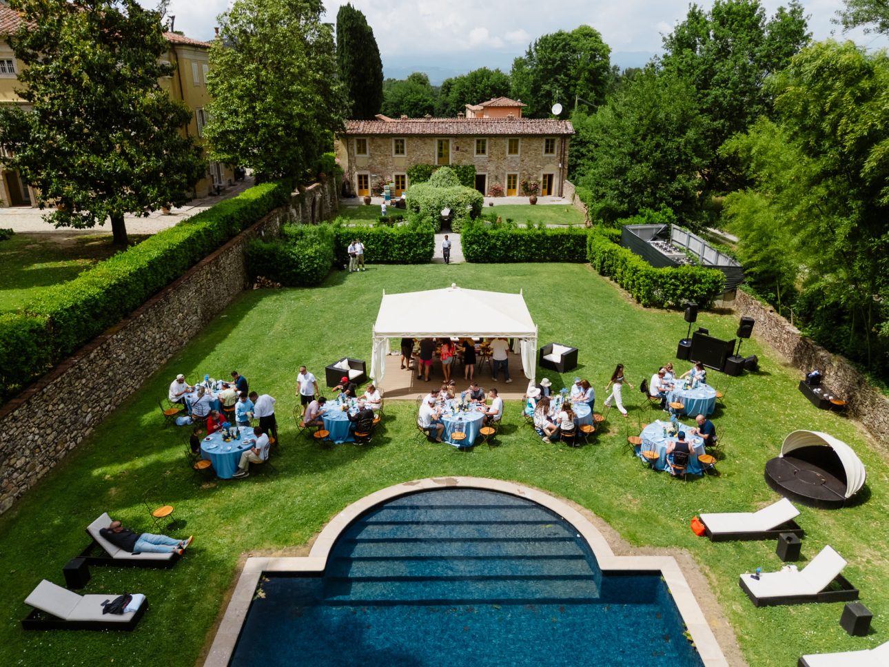 Guests celebrating BBQ farewell luxury Jewish wedding Tuscany