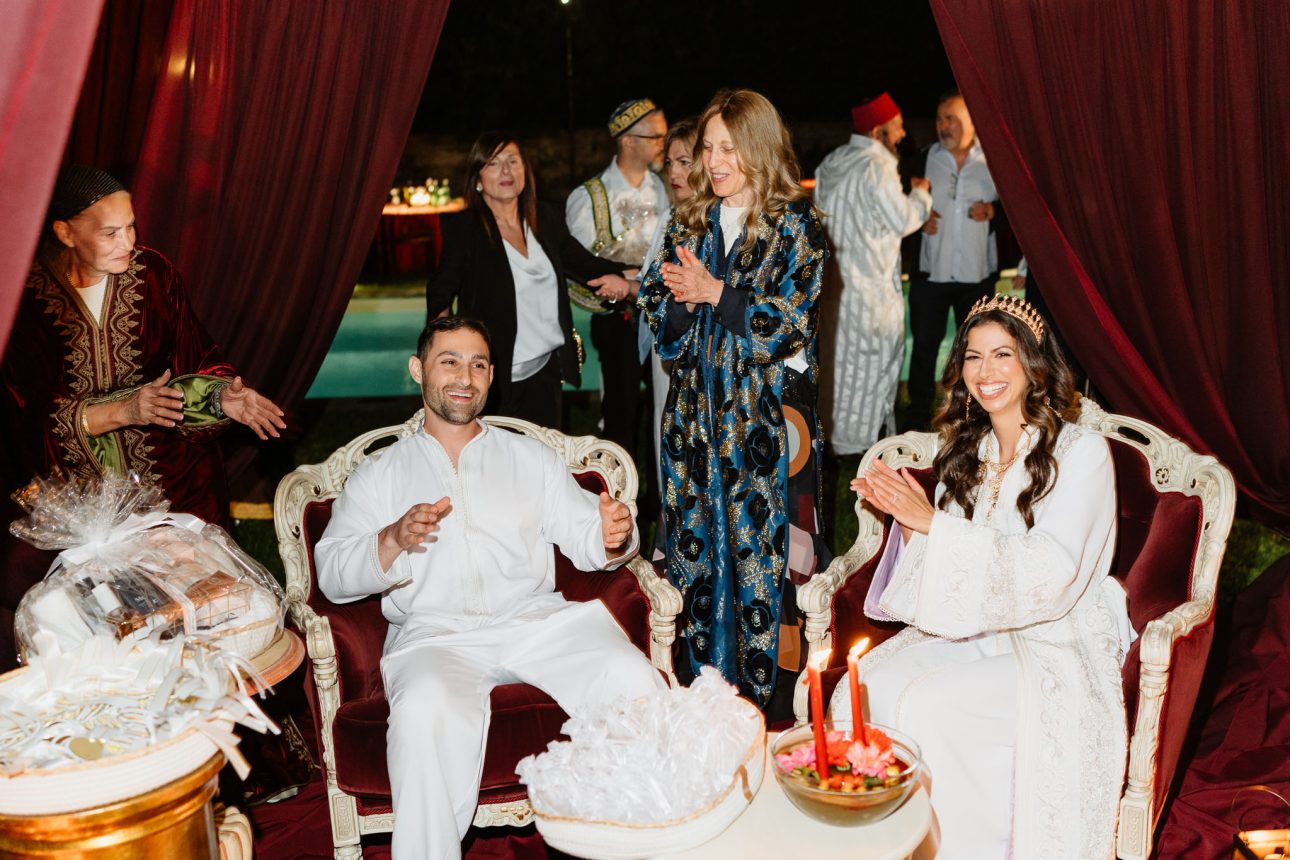 Candid laughter at Henna Party luxury Jewish wedding Tuscany