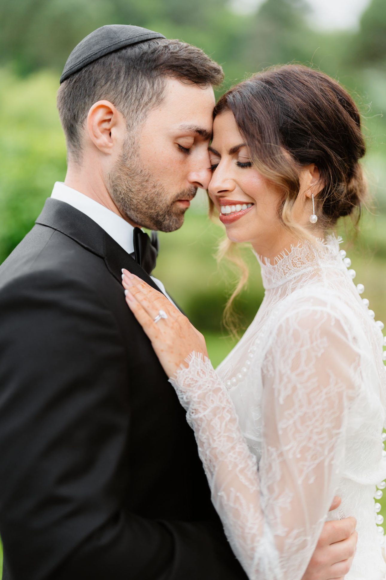 Romantic wedding portrait in Italian villa garden