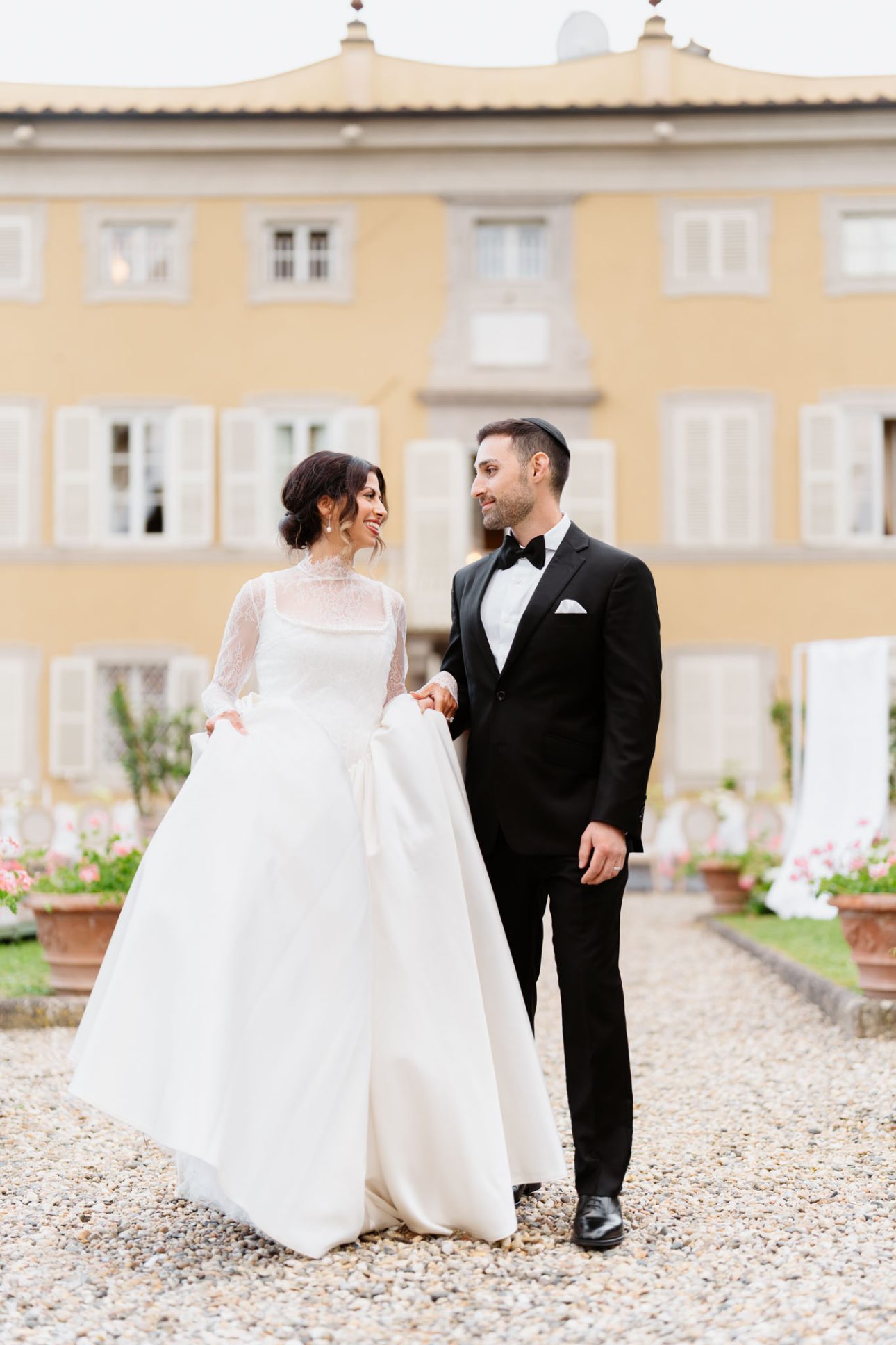 Outdoor portraits during cocktail hour luxury wedding Tuscany