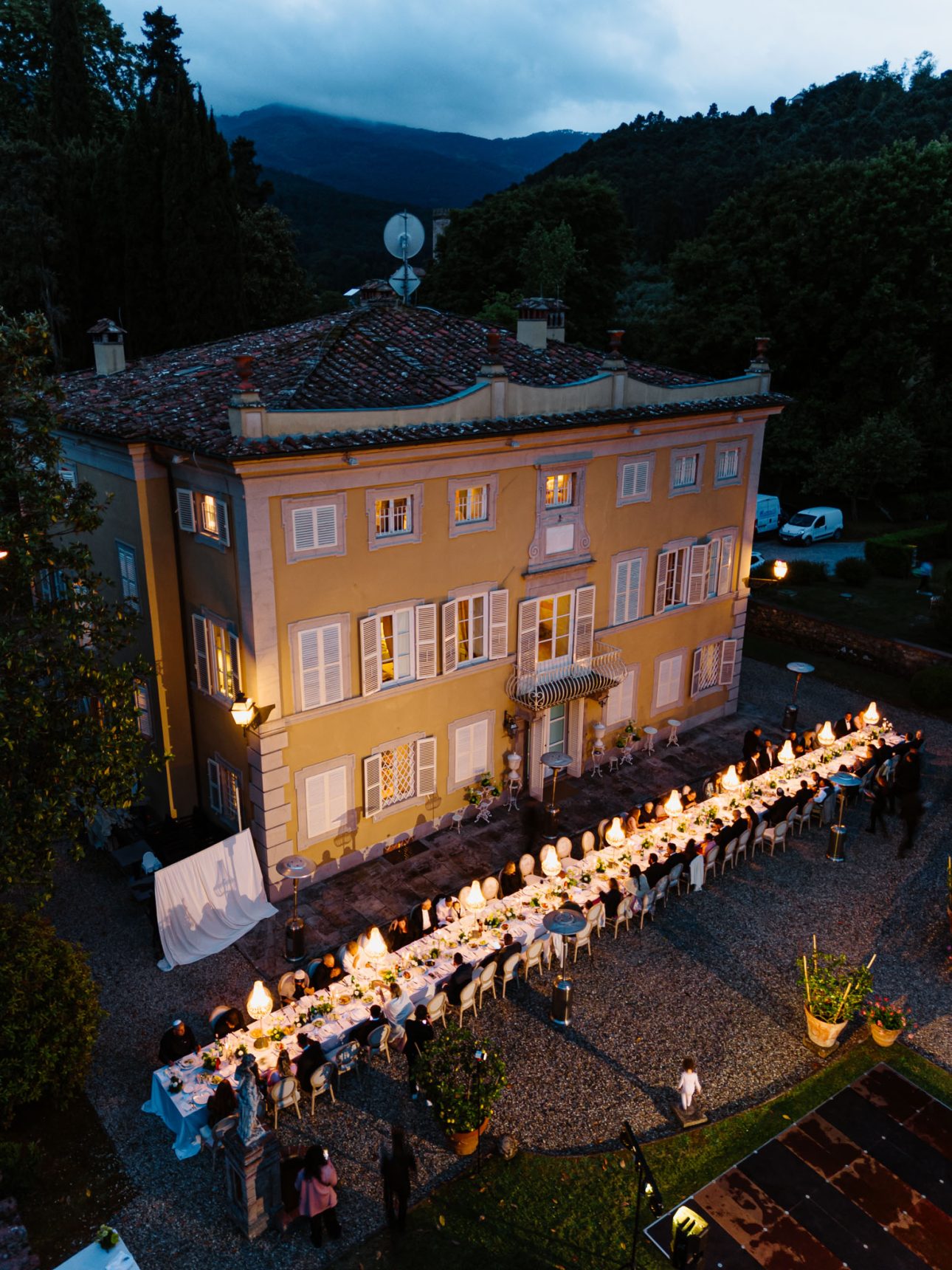 Guests enjoying reception luxury Jewish wedding Tuscany