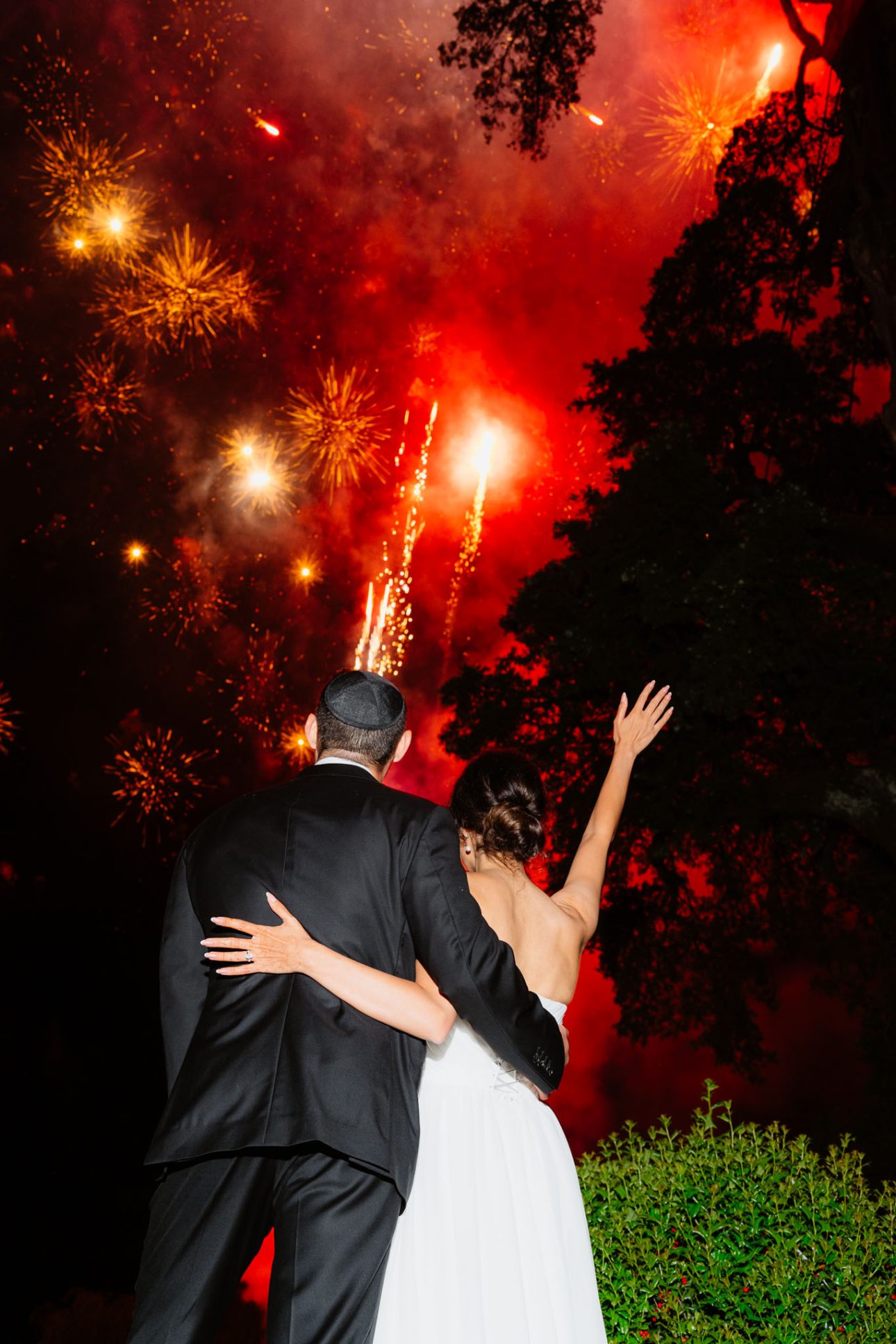 Fireworks above Villa Lenka Tuscany wedding